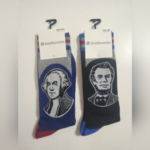 2 Smithsonian Pairs of Presidential Novelty Crew Socks Lincoln & Washington NWT